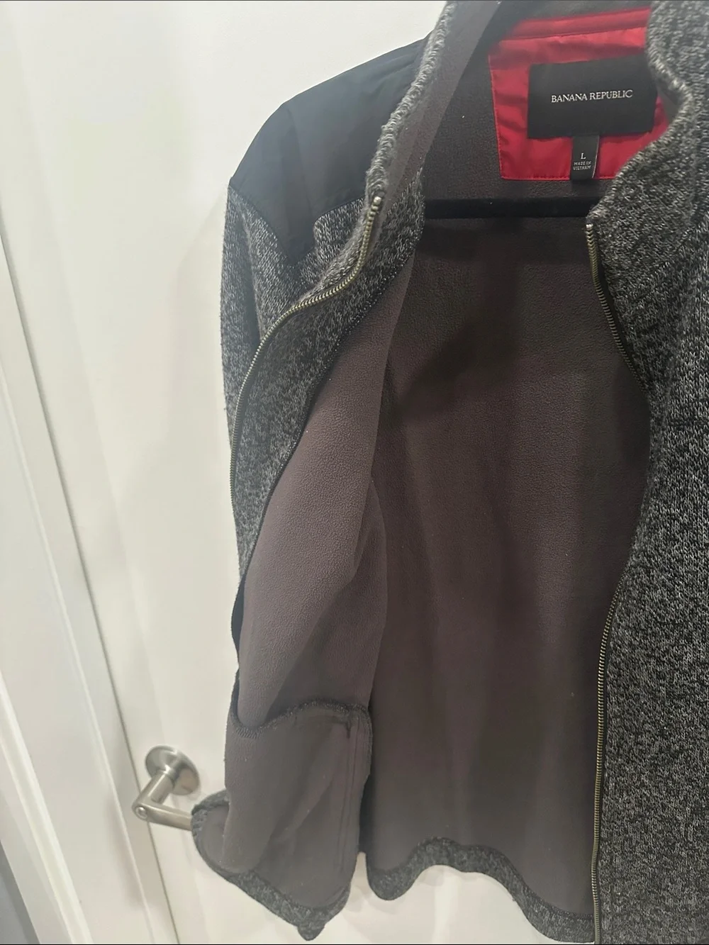 Banana Republic Men's Heather Grey and Black Full-Zip Sweater Jacket